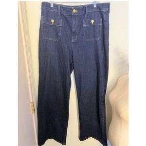 J.Crew Sailor Denim Trouser Jeans Dark Wash Gold Crest Buttons High Rise 32
